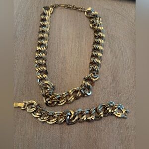 Vintage Monet Gold-Tone Chain Necklace and Bracelet Set